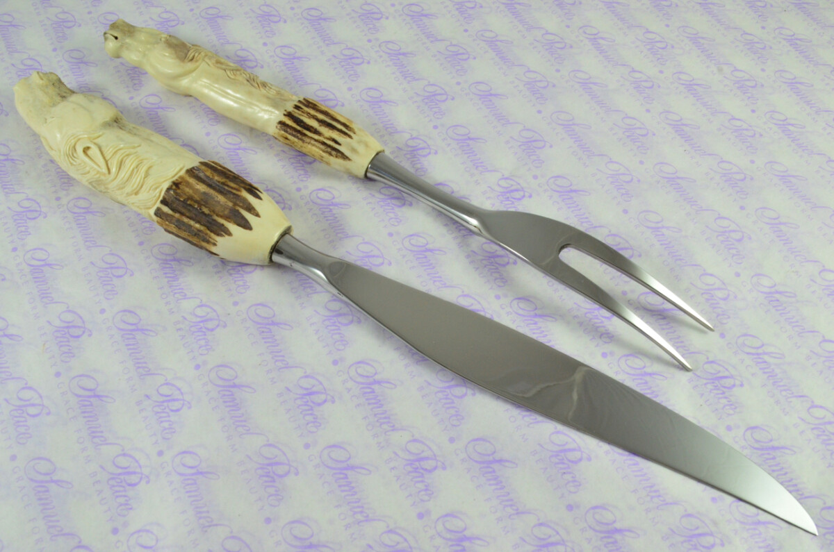 Genuine Stag/Horn/Antler Handled Hand Carved Horses Head 2 Piece Carving Set Cased Made In Sheffield England Unique - Image 9