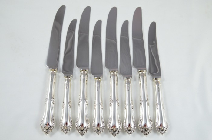 1977 Sterling Silver Chesterfield Pattern Harrods 4 Dinner & 4 Dessert Knives James Dixon & Sons