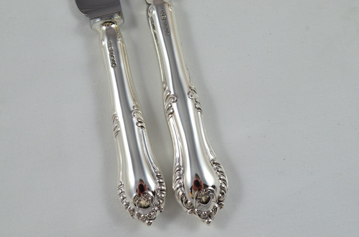 1977 Sterling Silver Chesterfield Pattern Harrods 4 Dinner & 4 Dessert Knives James Dixon & Sons - Image 4