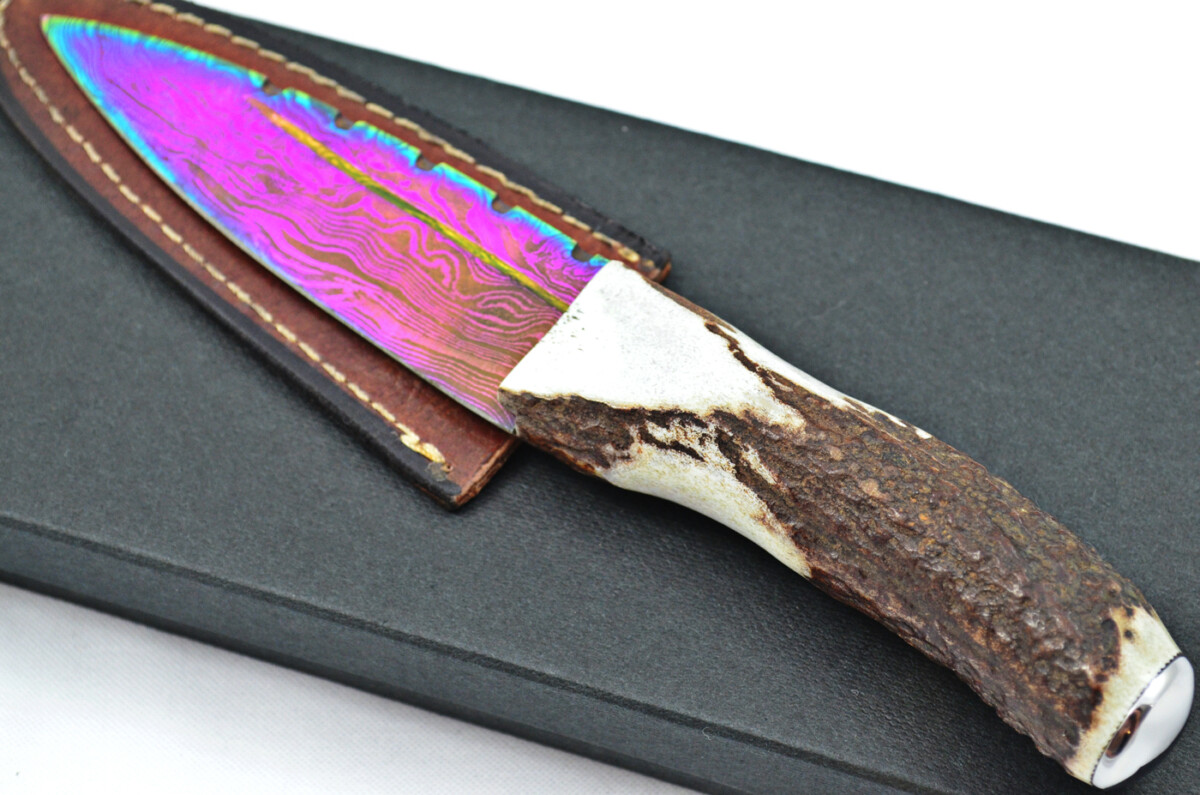 A Fantastic Genuine Stag Horn Handle Heat Treated Damascus Steel Sgian Dubh Made in Sheffield England