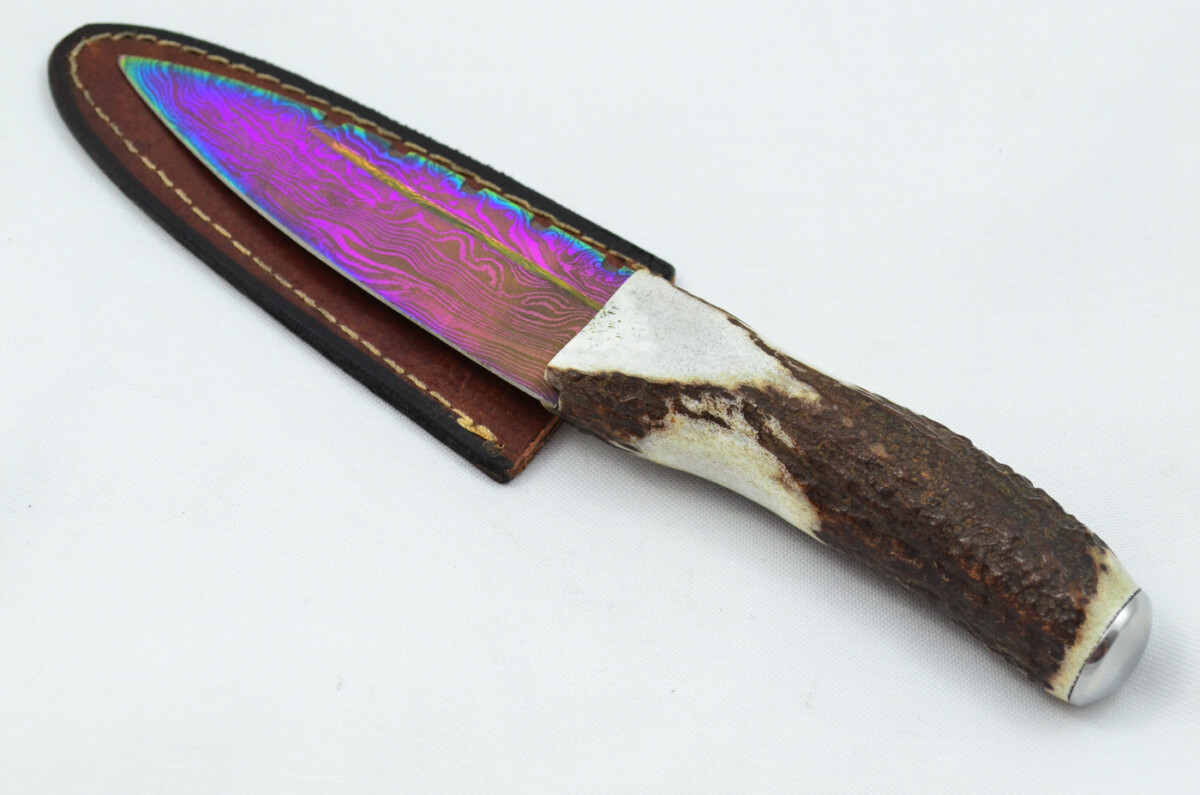 A Fantastic Genuine Stag Horn Handle Heat Treated Damascus Steel Sgian Dubh Made in Sheffield England - Image 2