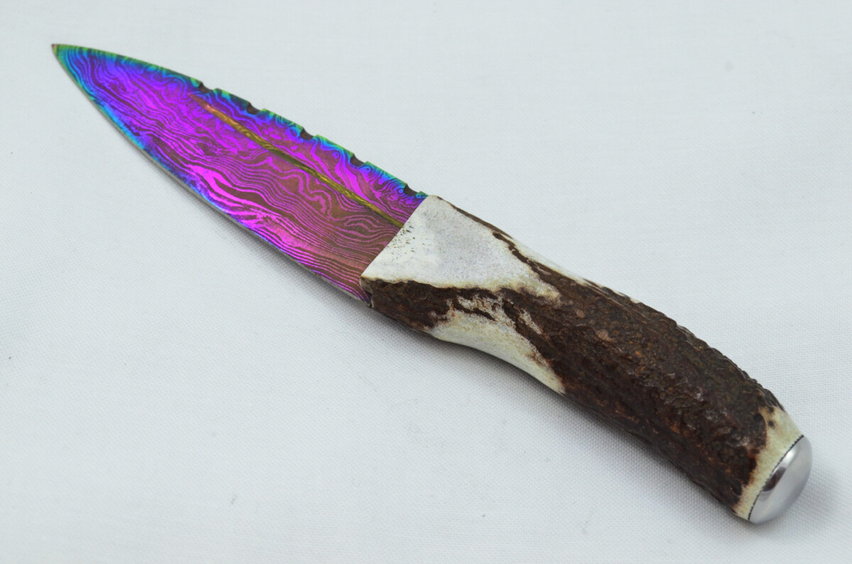A Fantastic Genuine Stag Horn Handle Heat Treated Damascus Steel Sgian Dubh Made in Sheffield England - Image 3
