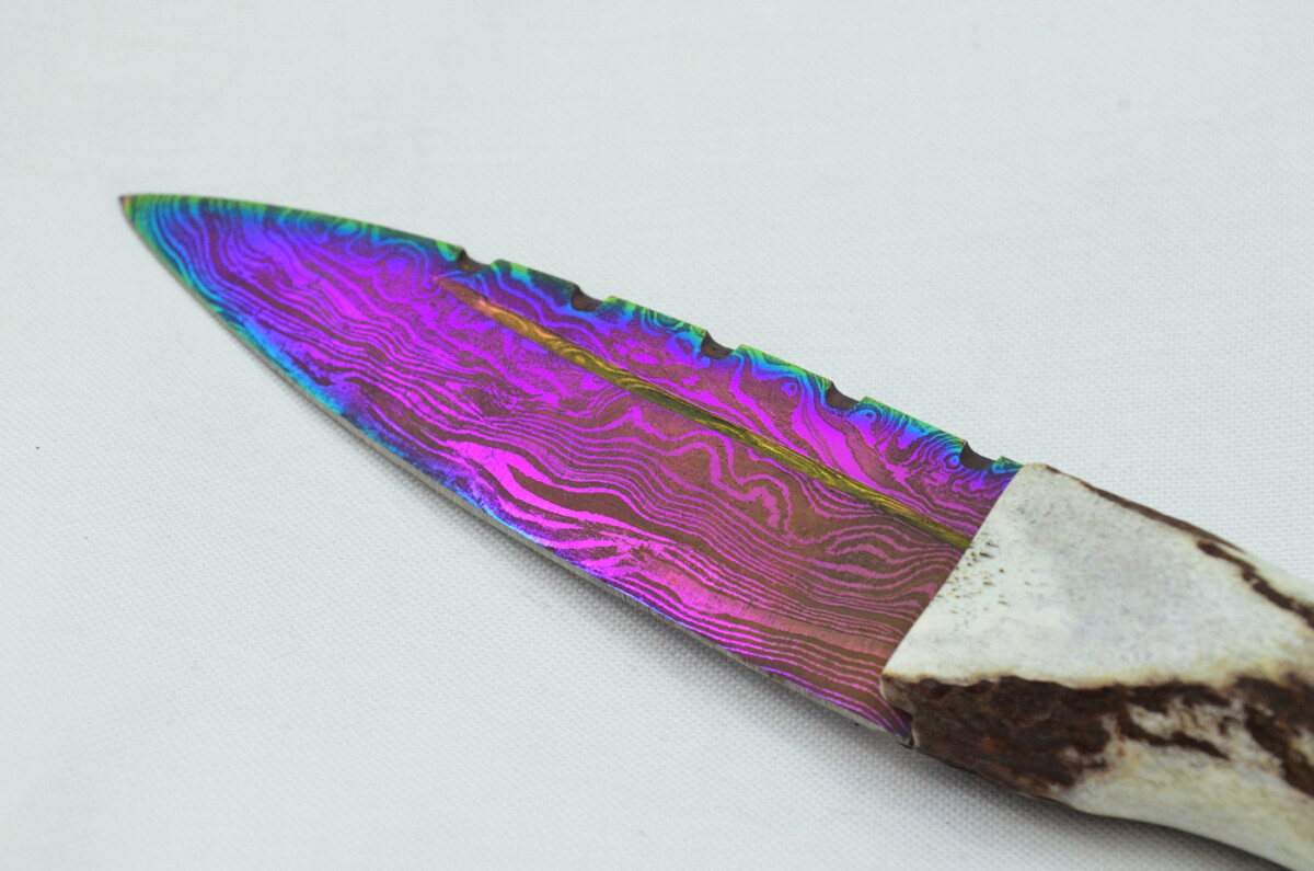 A Fantastic Genuine Stag Horn Handle Heat Treated Damascus Steel Sgian Dubh Made in Sheffield England - Image 5