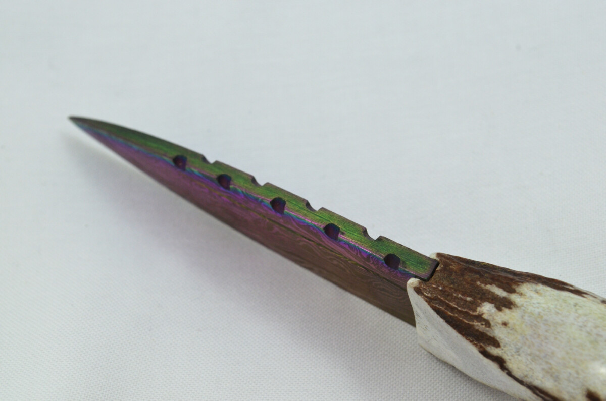 A Fantastic Genuine Stag Horn Handle Heat Treated Damascus Steel Sgian Dubh Made in Sheffield England - Image 6