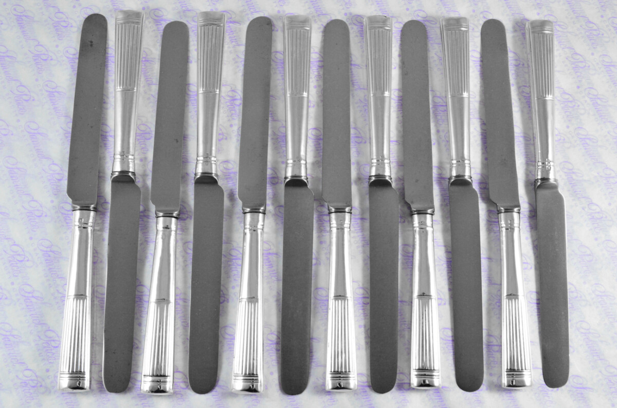 Francis Higgins II London Assayed 12 Dinner Knives Sterling Silver Georgian Pattern 1896 - Image 2