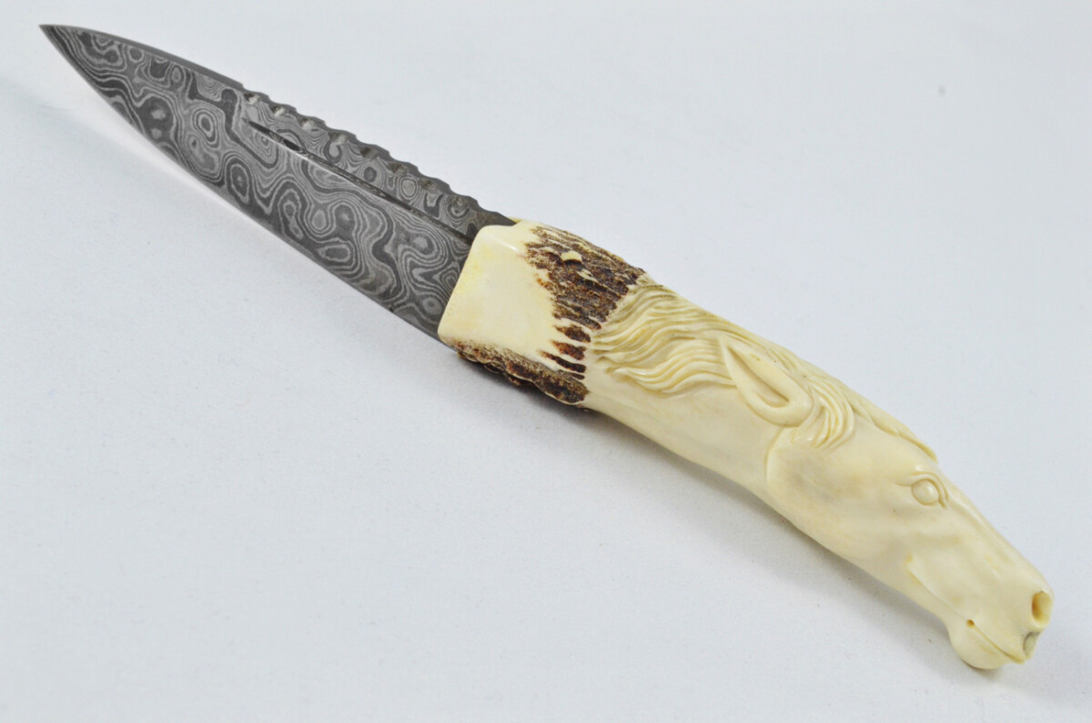 Amazing Bespoke Hand Carved Stallion/Horse Stag Horn Antler Handle Sgian Dubh Damascus Blade Sheffield England - Image 12