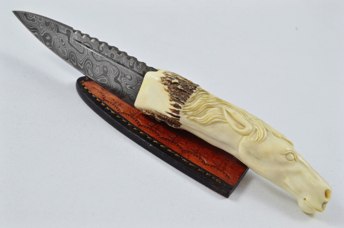 Amazing Bespoke Hand Carved Stallion/Horse Stag Horn Antler Handle Sgian Dubh Damascus Blade Sheffield England - Image 14