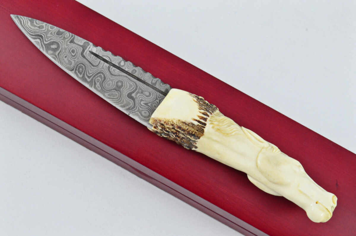 Amazing Bespoke Hand Carved Stallion/Horse Stag Horn Antler Handle Sgian Dubh Damascus Blade Sheffield England - Image 15