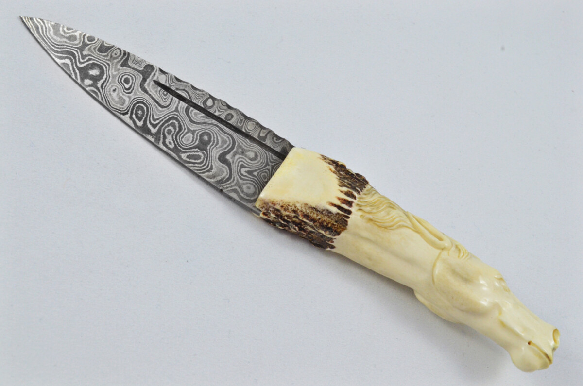 Amazing Bespoke Hand Carved Stallion/Horse Stag Horn Antler Handle Sgian Dubh Damascus Blade Sheffield England - Image 4