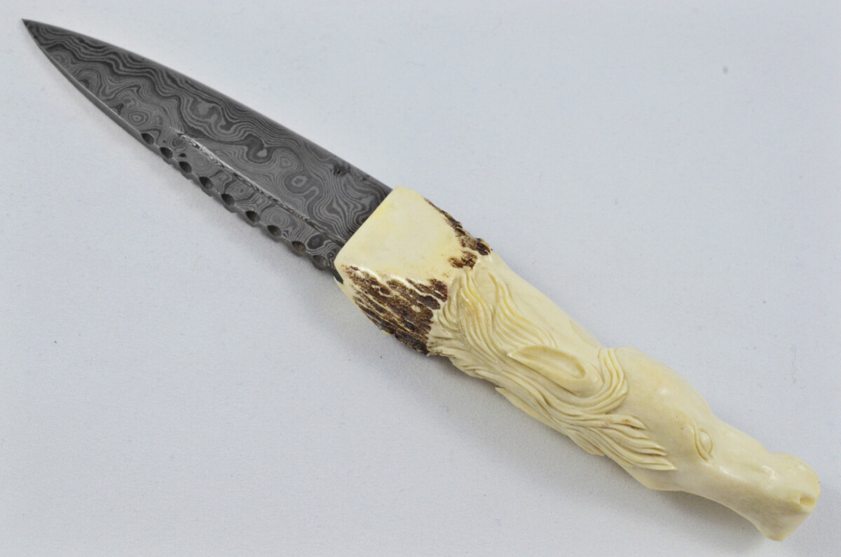 Amazing Bespoke Hand Carved Stallion/Horse Stag Horn Antler Handle Sgian Dubh Damascus Blade Sheffield England - Image 5