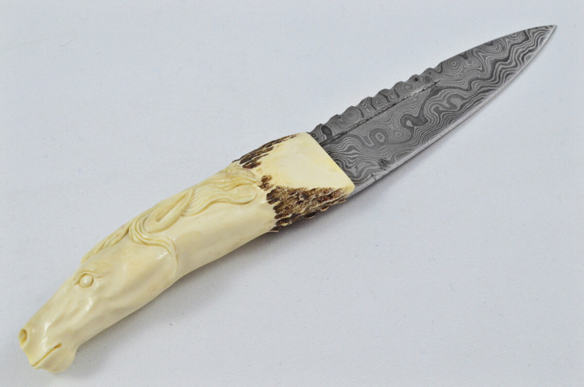 Amazing Bespoke Hand Carved Stallion/Horse Stag Horn Antler Handle Sgian Dubh Damascus Blade Sheffield England - Image 6