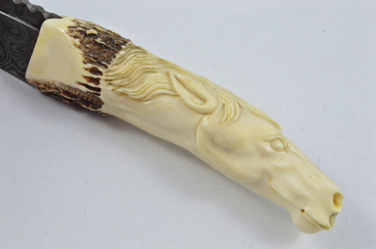Amazing Bespoke Hand Carved Stallion/Horse Stag Horn Antler Handle Sgian Dubh Damascus Blade Sheffield England - Image 7