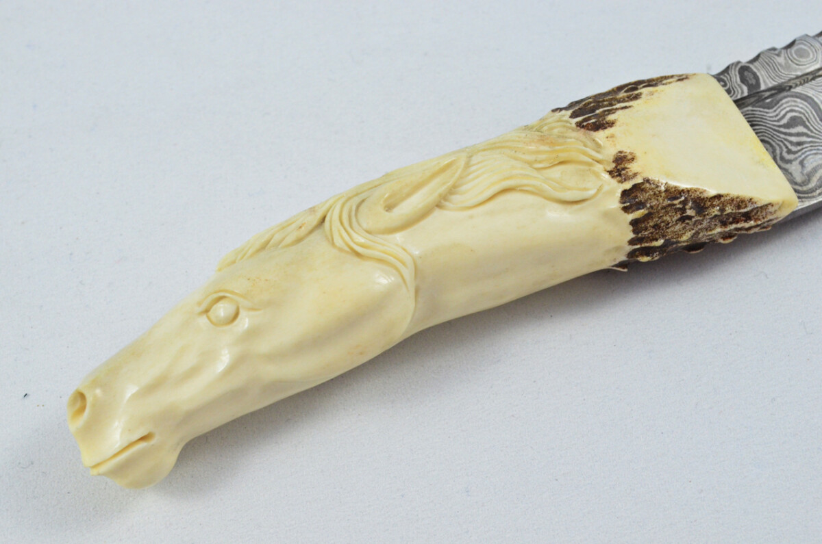 Amazing Bespoke Hand Carved Stallion/Horse Stag Horn Antler Handle Sgian Dubh Damascus Blade Sheffield England - Image 8