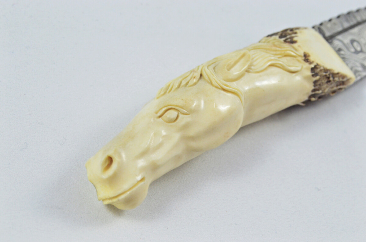 Amazing Bespoke Hand Carved Stallion/Horse Stag Horn Antler Handle Sgian Dubh Damascus Blade Sheffield England - Image 9