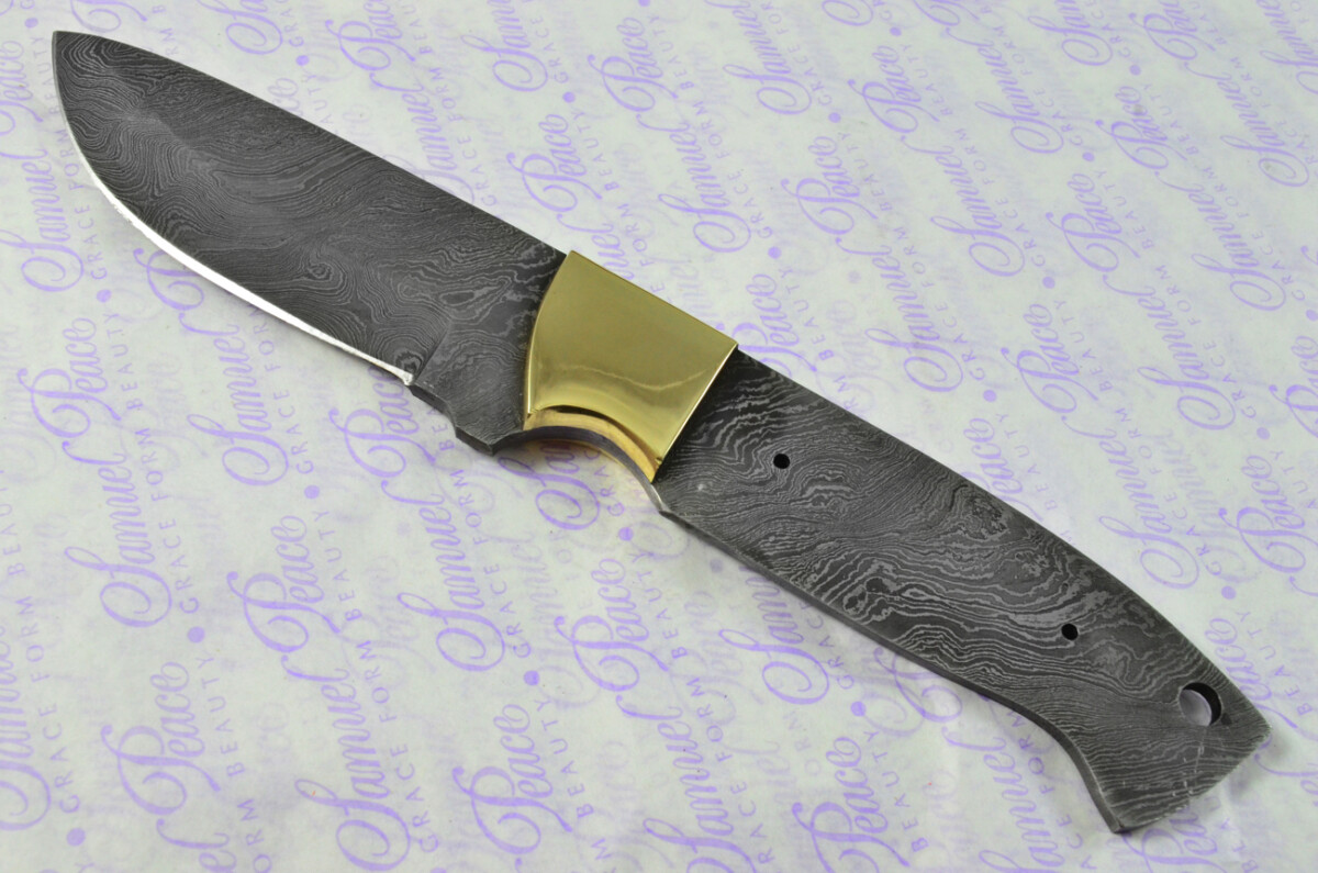 Knife Making Kit! Damascus Steel Bushcraft Knife Laminate Wood Scales Brass Bolster inc Leather Sheath - Image 3