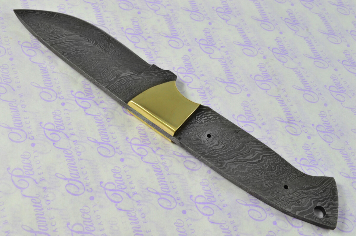Knife Making Kit! Damascus Steel Bushcraft Knife Laminate Wood Scales Brass Bolster inc Leather Sheath - Image 4