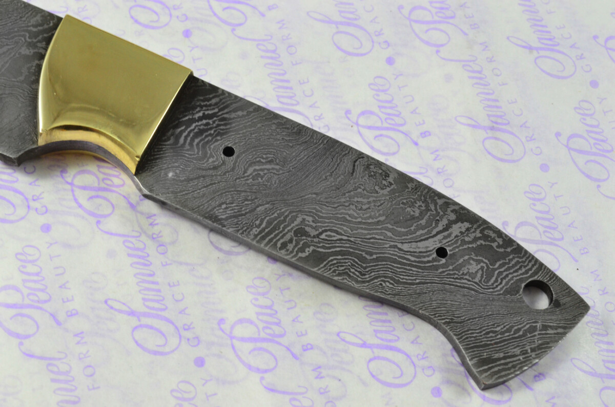 Knife Making Kit! Damascus Steel Bushcraft Knife Laminate Wood Scales Brass Bolster inc Leather Sheath - Image 6