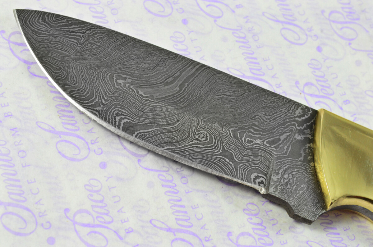 Knife Making Kit! Damascus Steel Bushcraft Knife Laminate Wood Scales Brass Bolster inc Leather Sheath - Image 5