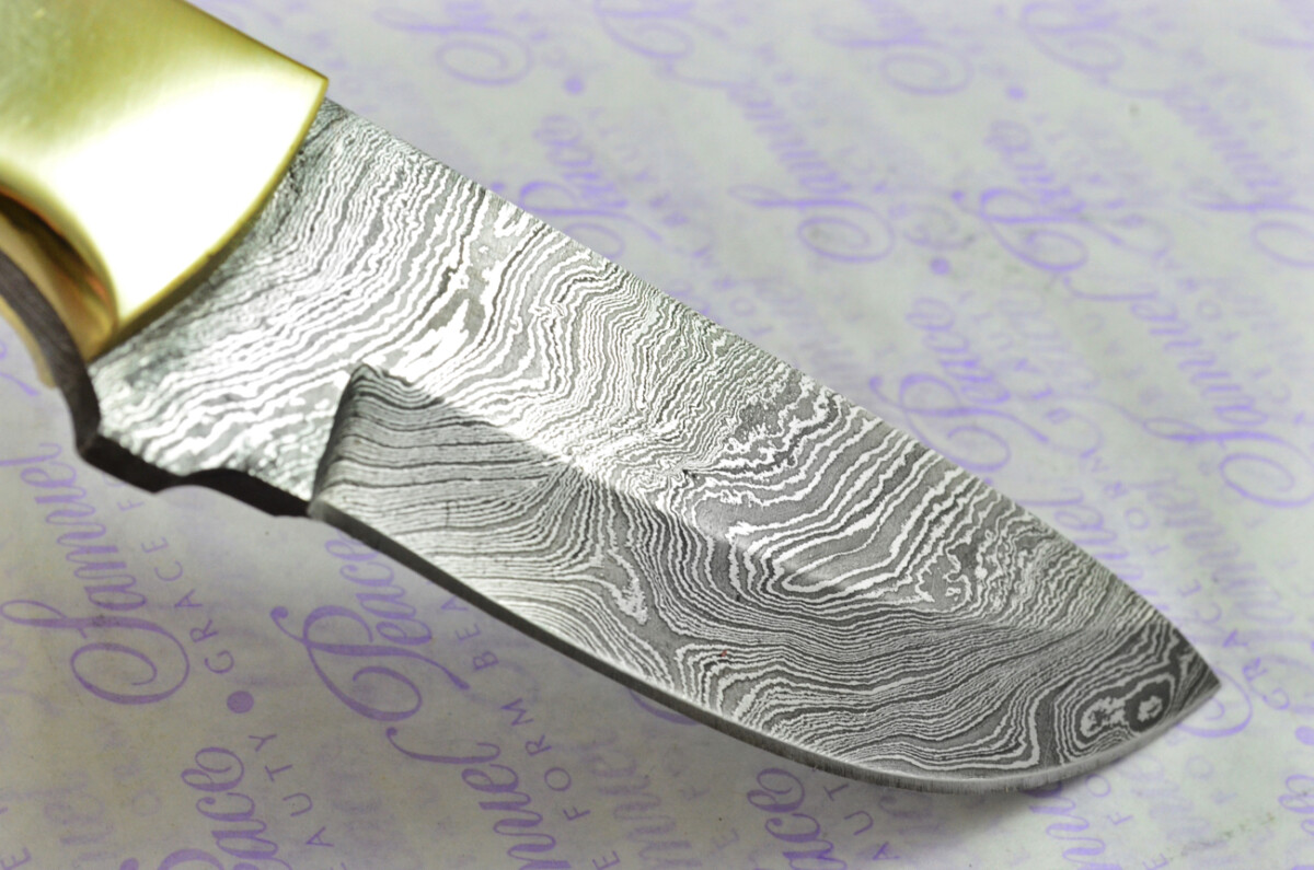 Knife Making Kit! Damascus Steel Bushcraft Knife Laminate Wood Scales Brass Bolster inc Leather Sheath - Image 7