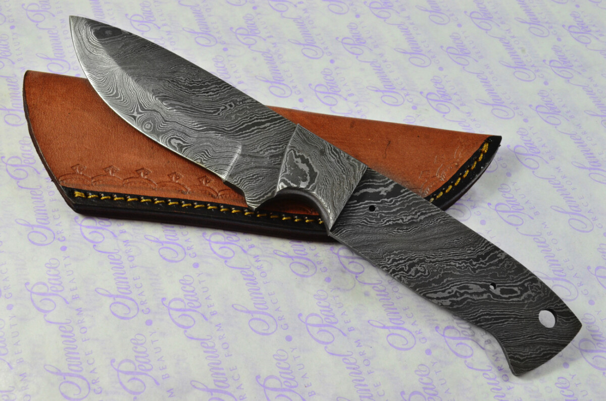 Knife Making Kit! Damascus Steel Bushcraft Knife Laminate Wood Scales Damascus Bolster inc Leather Sheath - Image 2