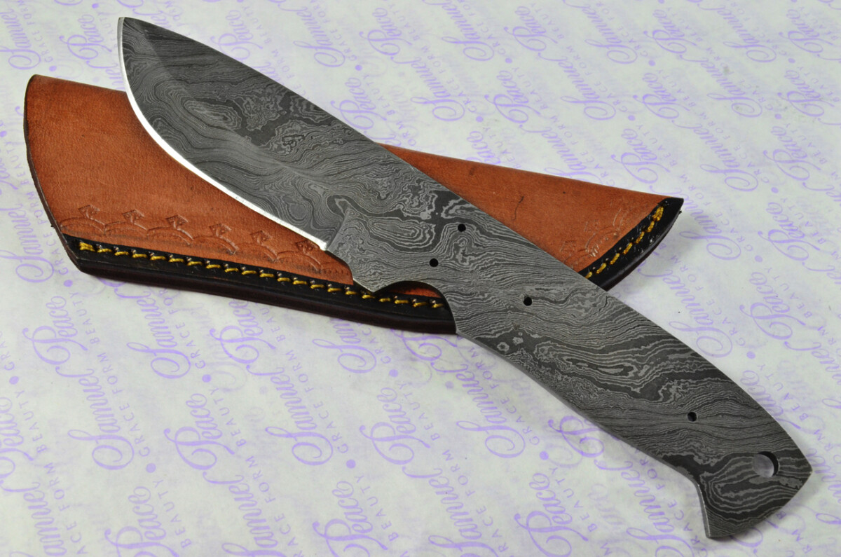 Knife Making Kit! Damascus Steel Bushcraft Knife Laminate Wood Scales inc Leather Sheath - Image 2