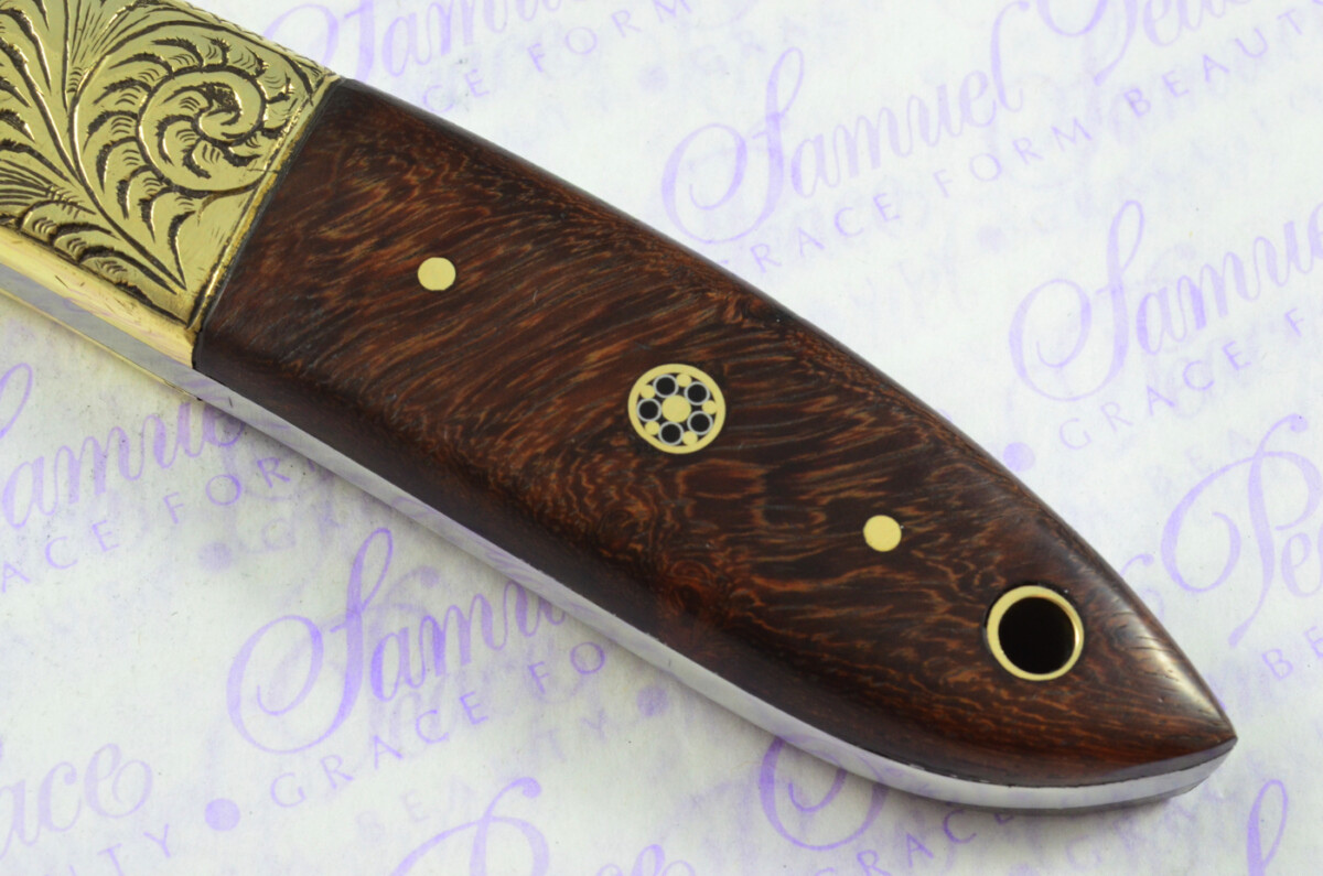 New Fantastic Hand Engraved Carbon 01 Tool Steel Hunting/Bowie Knife Rosewood Scales Unbelievable Piece Pristine inc Leather Sheath - Image 5