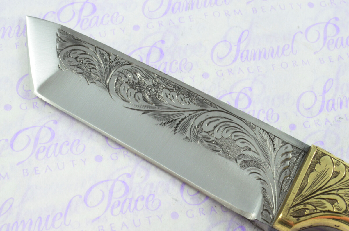 New Fantastic Hand Engraved Carbon 01 Tool Steel Hunting/Bowie Knife Buffalo Scales Unbelievable Piece Pristine inc Leather Sheath - Image 7