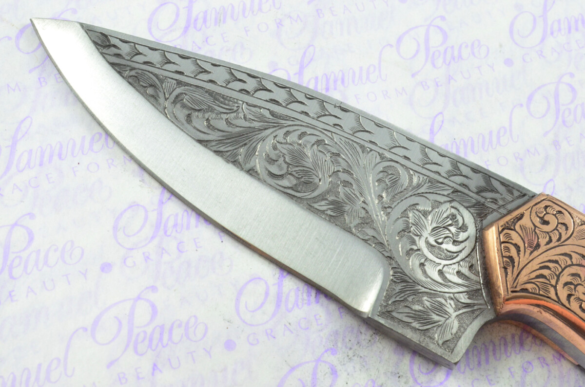 New Fantastic Hand Engraved Carbon 01 Tool Steel Hunting/Bowie Knife Buffalo Scales Unbelievable Piece Pristine inc Leather Sheath - Image 7
