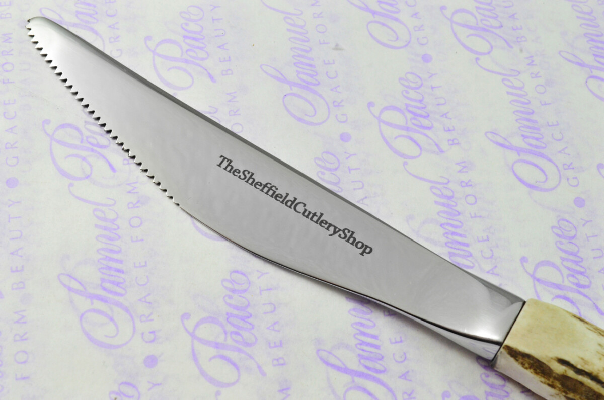 Coarse Serrate Six Genuine Stag/Antler Handle Steak/Bistro/Grill Knife Made Sheffield England Cased - Image 6