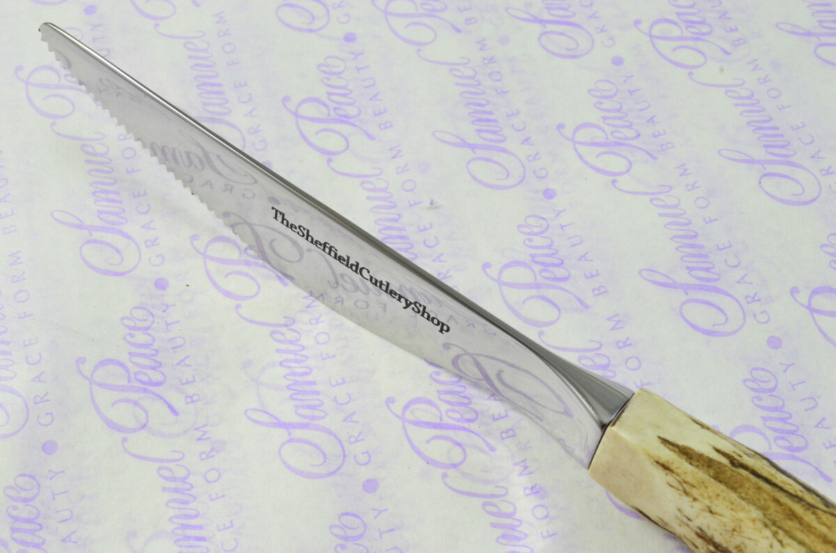 Coarse Serrate Six Genuine Stag/Antler Handle Steak/Bistro/Grill Knife Made Sheffield England Cased - Image 7