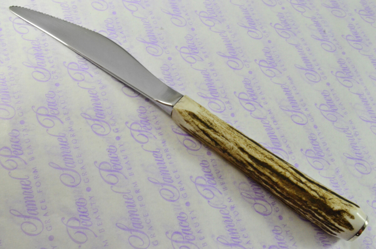 Coarse Serrate Six Genuine Stag/Antler Handle Steak/Bistro/Grill Knife Made Sheffield England Cased - Image 8
