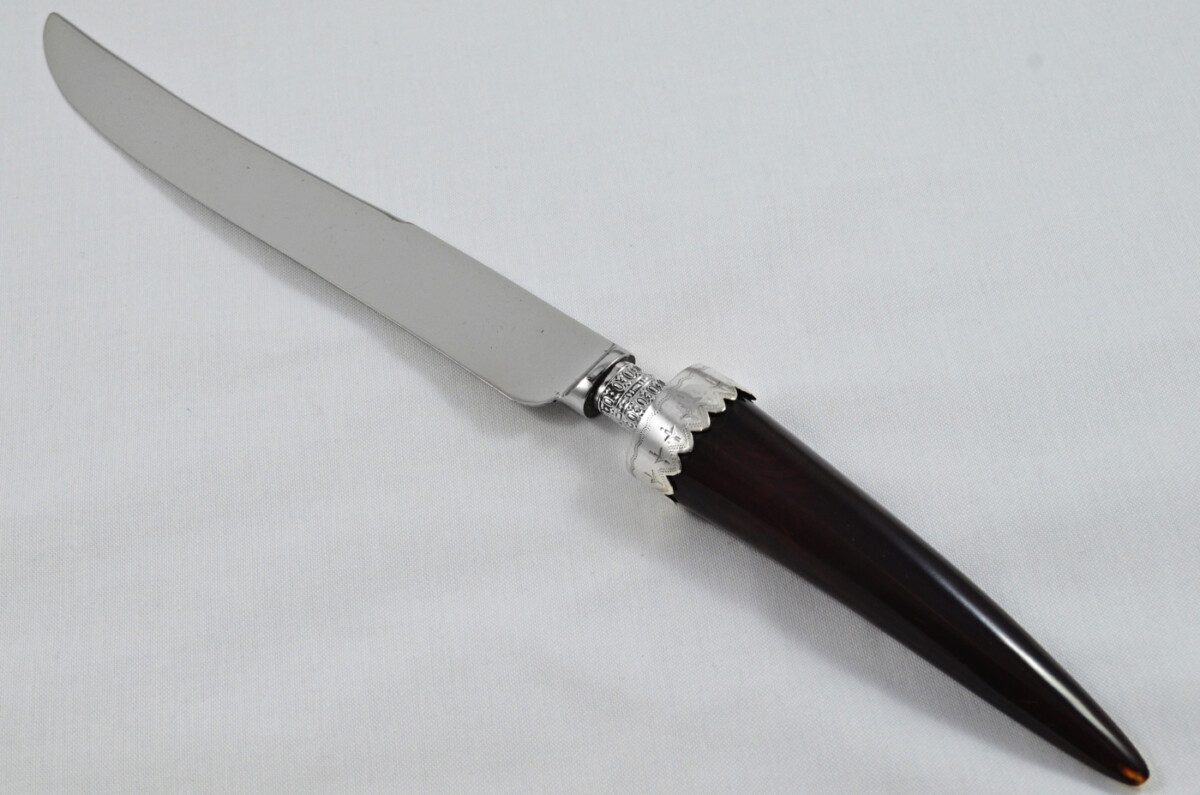 Amazing Richard Morton & Co Rare Wooden Cased Sterling Silver Ferruled Stained Ivory Carving Set 1906 - Image 4