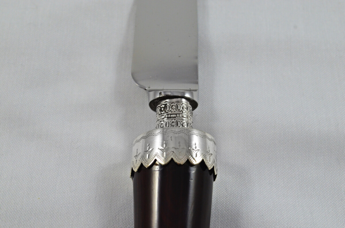 Amazing Richard Morton & Co Rare Wooden Cased Sterling Silver Ferruled Stained Ivory Carving Set 1906 - Image 12