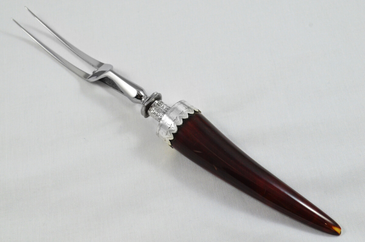 Amazing Richard Morton & Co Rare Wooden Cased Sterling Silver Ferruled Stained Ivory Carving Set 1906 - Image 5