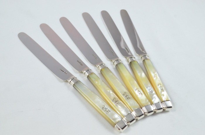 John Oxley 1807 Set of 6 Knives & Forks Solid Silver Mother Of Pearl Handles RARE - Image 4