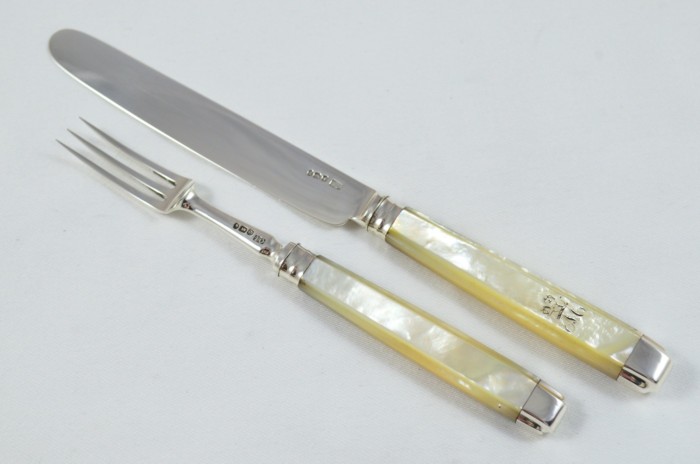 John Oxley 1807 Set of 6 Knives & Forks Solid Silver Mother Of Pearl Handles RARE - Image 6