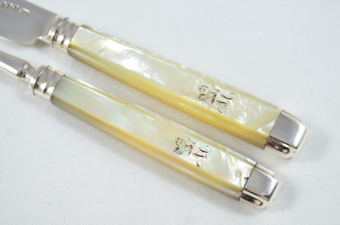 John Oxley 1807 Set of 6 Knives & Forks Solid Silver Mother Of Pearl Handles RARE - Image 7