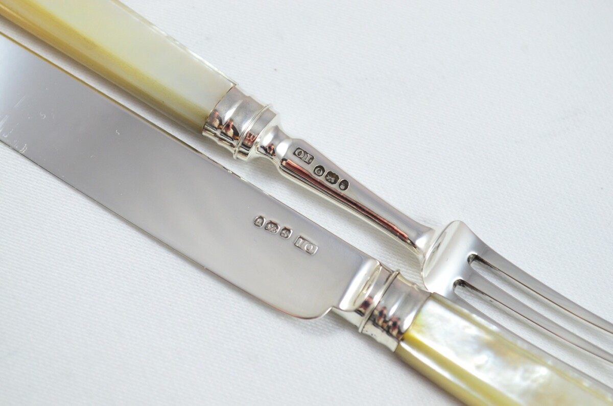 John Oxley 1807 Set of 6 Knives & Forks Solid Silver Mother Of Pearl Handles RARE - Image 8