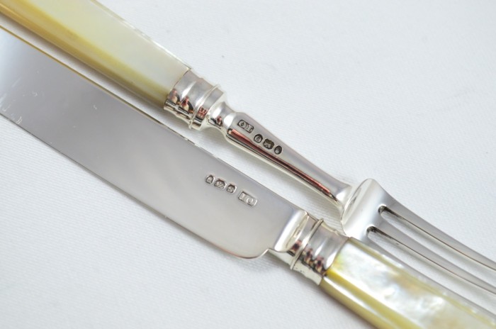 John Oxley 1807 Set of 6 Knives & Forks Solid Silver Mother Of Pearl Handles RARE - Image 8