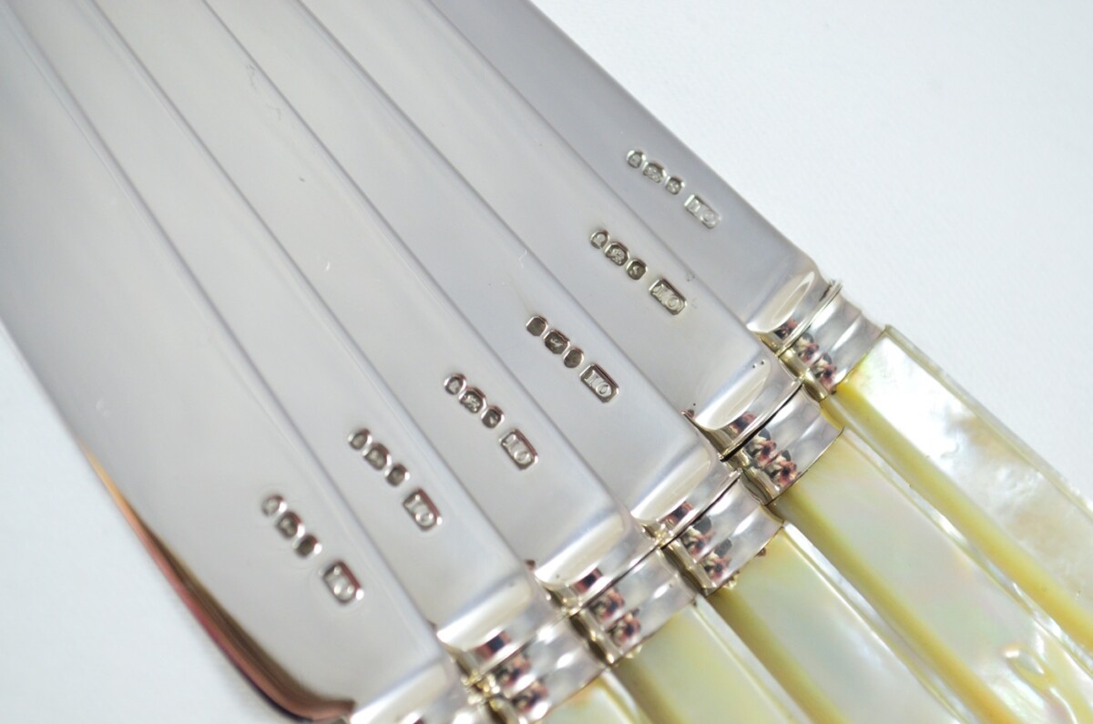 John Oxley 1807 Set of 6 Knives & Forks Solid Silver Mother Of Pearl Handles RARE - Image 2