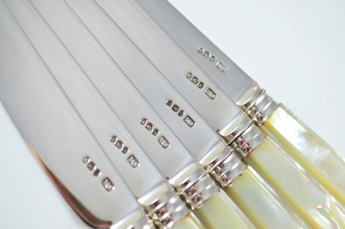 John Oxley 1807 Set of 6 Knives & Forks Solid Silver Mother Of Pearl Handles RARE - Image 2