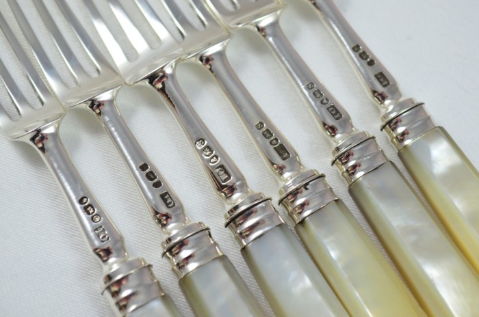 John Oxley 1807 Set of 6 Knives & Forks Solid Silver Mother Of Pearl Handles RARE - Image 3