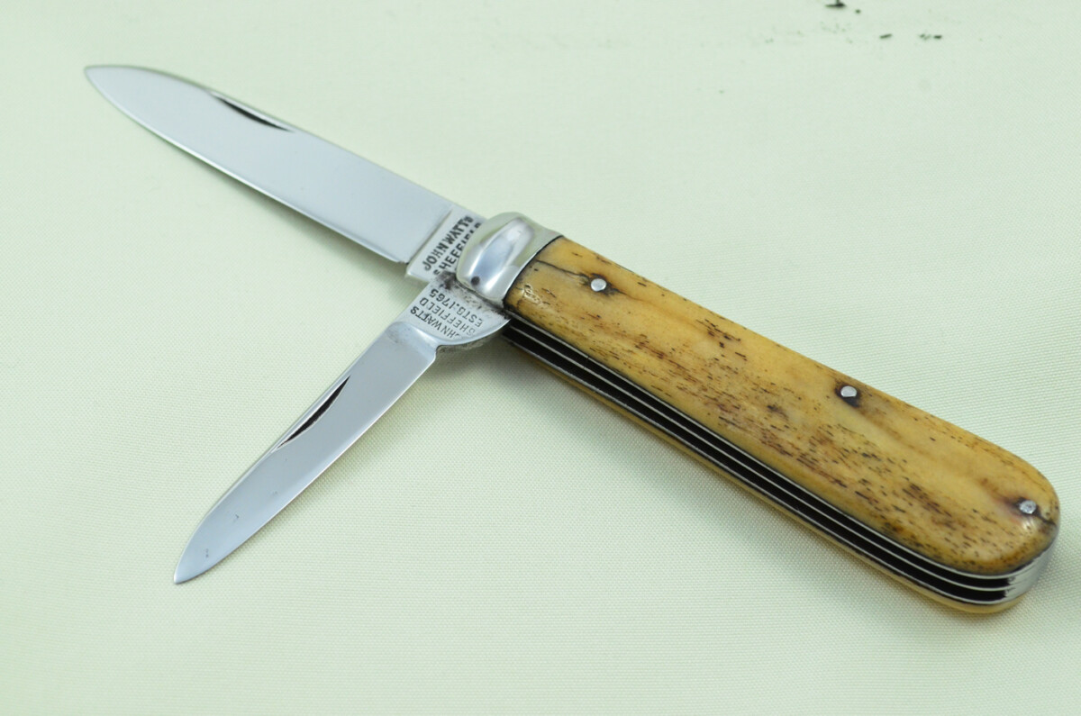 John Watts Sheffield Made 2 Blade Stag Antler Horn Scaled Pen Knife - Image 2