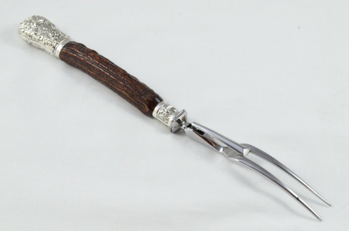 MR&S 5 Piece Dark Sambar Stag Handled Silver Plated Capped and Ferruled Carving Set Made in Bradford C.1900 - Image 15
