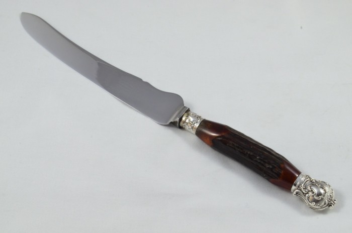 Classic R. F. Moseley 3 Piece Stag Handled Silver Plated Capped and Ferruled Carving Set Made in Sheffield C.1910 - Image 3