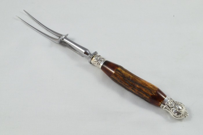 Classic R. F. Moseley 3 Piece Stag Handled Silver Plated Capped and Ferruled Carving Set Made in Sheffield C.1910 - Image 5