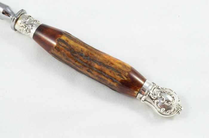 Classic R. F. Moseley 3 Piece Stag Handled Silver Plated Capped and Ferruled Carving Set Made in Sheffield C.1910 - Image 6