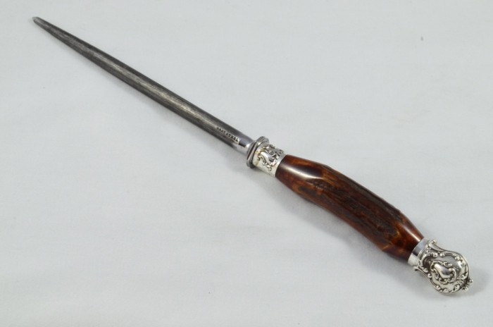 Classic R. F. Moseley 3 Piece Stag Handled Silver Plated Capped and Ferruled Carving Set Made in Sheffield C.1910 - Image 7