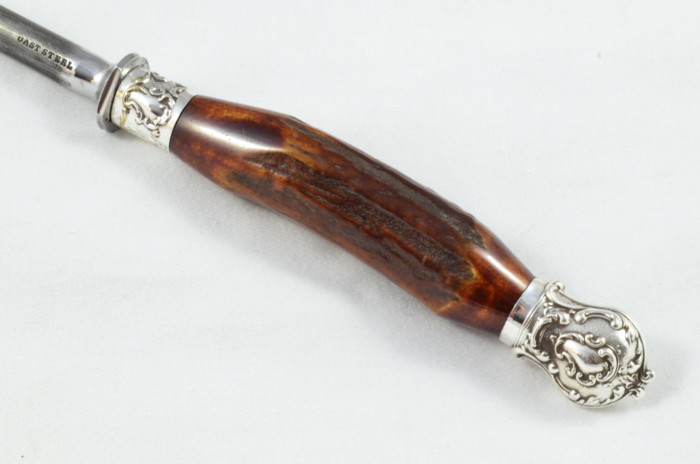 Classic R. F. Moseley 3 Piece Stag Handled Silver Plated Capped and Ferruled Carving Set Made in Sheffield C.1910 - Image 8