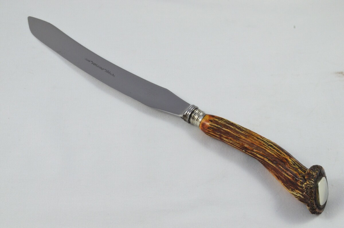 Original George Butler 3 Piece Stag Crown Handled Silver Plated Ferruled Carving Set Made in Sheffield C.1890 - Image 3